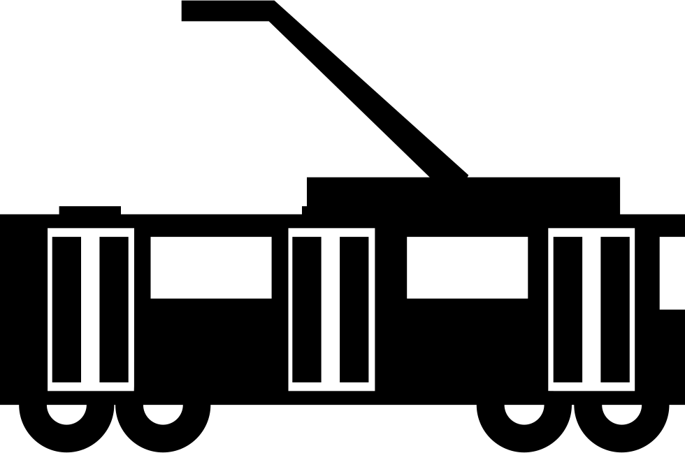 Black Electric Tram Silhouette With Overhead Pantograph PNG Graphic