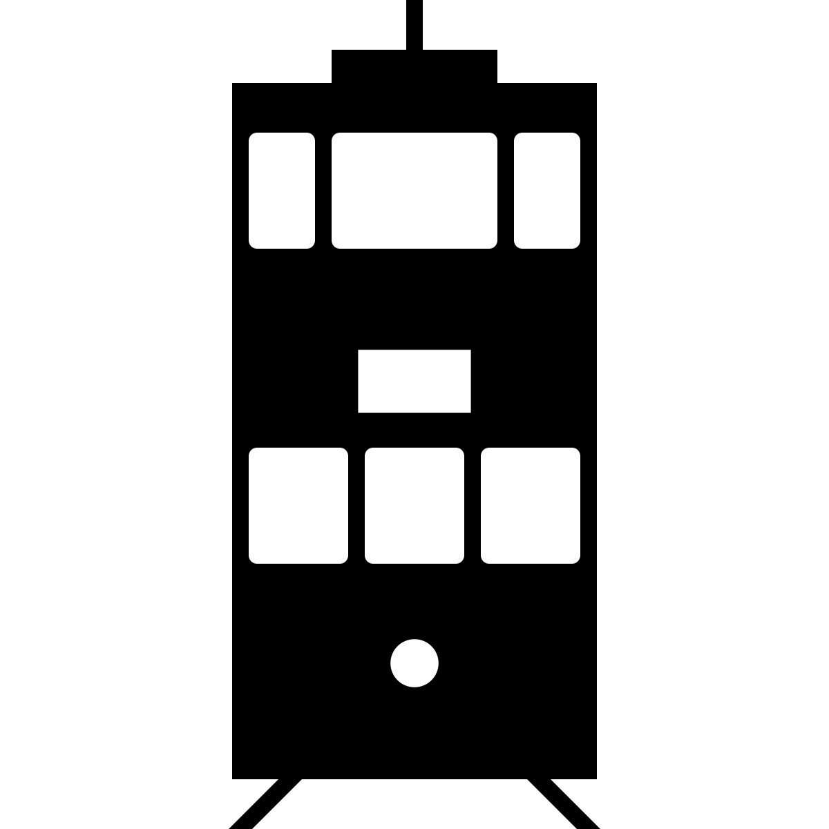 Black Front Facing Tram Car Outline With Pantograph PNG Icon