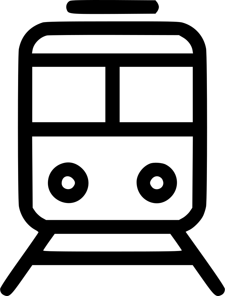 Black Front View Modern Tram Symbol With Rails PNG Icon