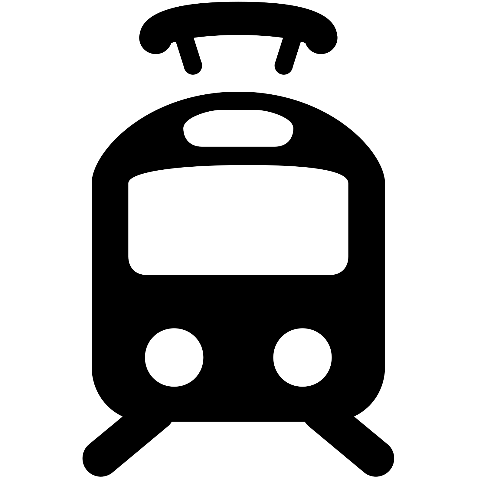 Black Front View Tram Car Symbol With Roof Antenna PNG Icon