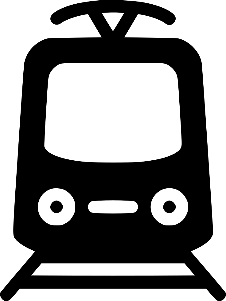 Black Front View Tram Transit Symbol With Rails PNG Graphic