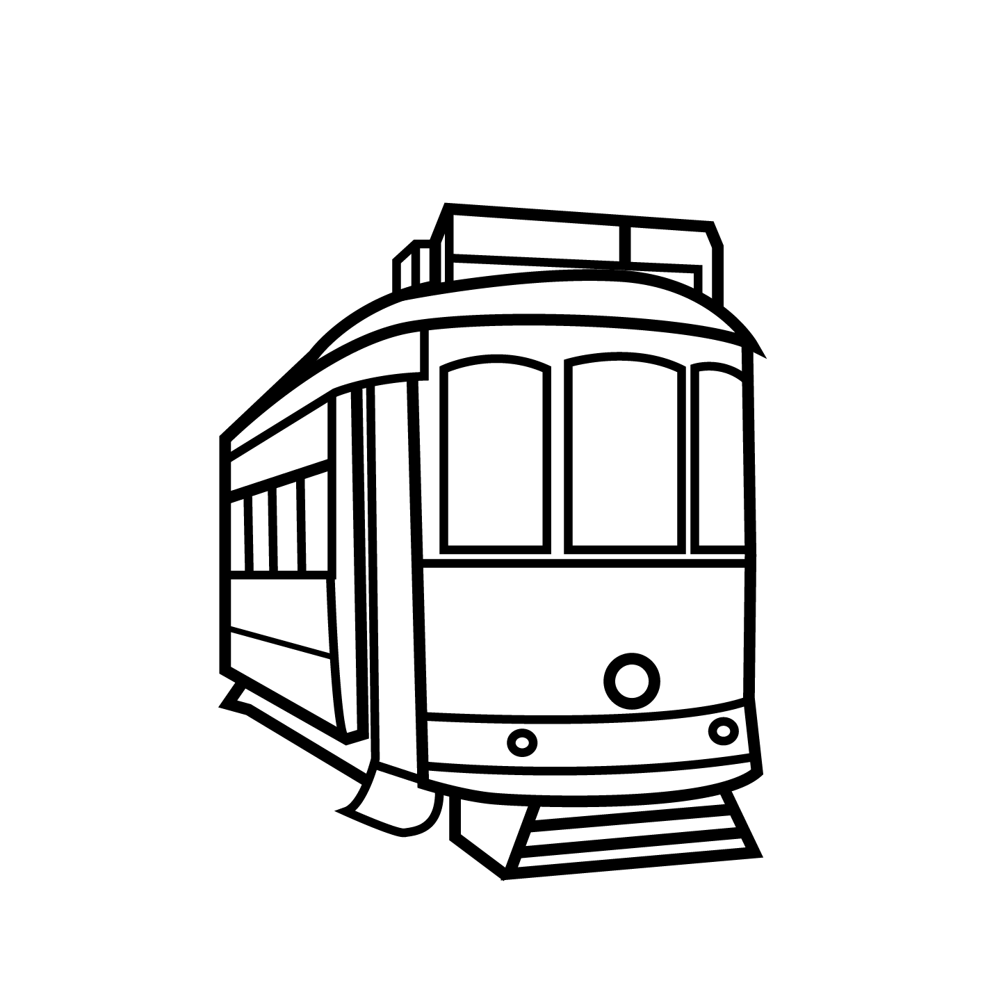 Black Outline Front View Of Traditional Streetcar PNG Drawing