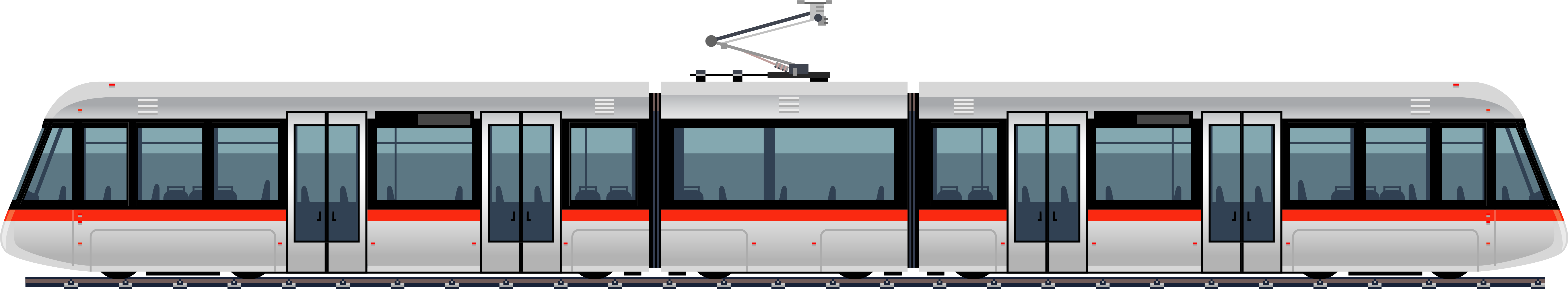 Blue And Gray Low Floor Light Rail Tram Side Profile PNG Vehicle Image