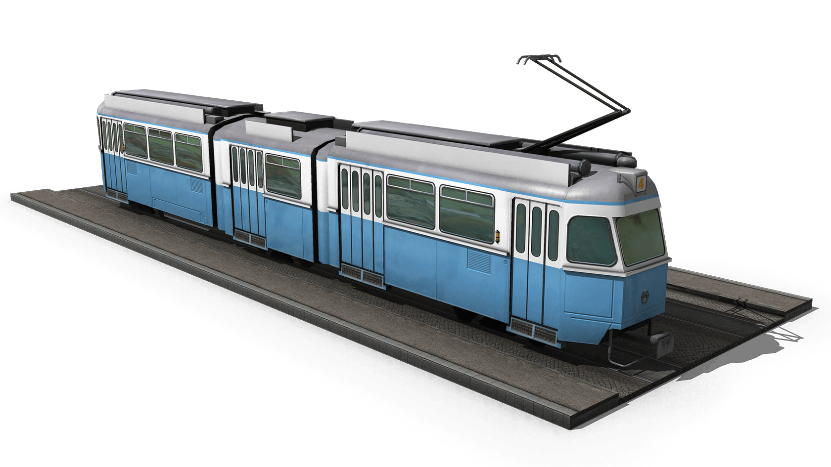 Blue And Silver Model Tram On Short Track Section PNG Illustration