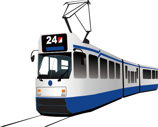 Blue And White City Tram With Front Route Display PNG Photo