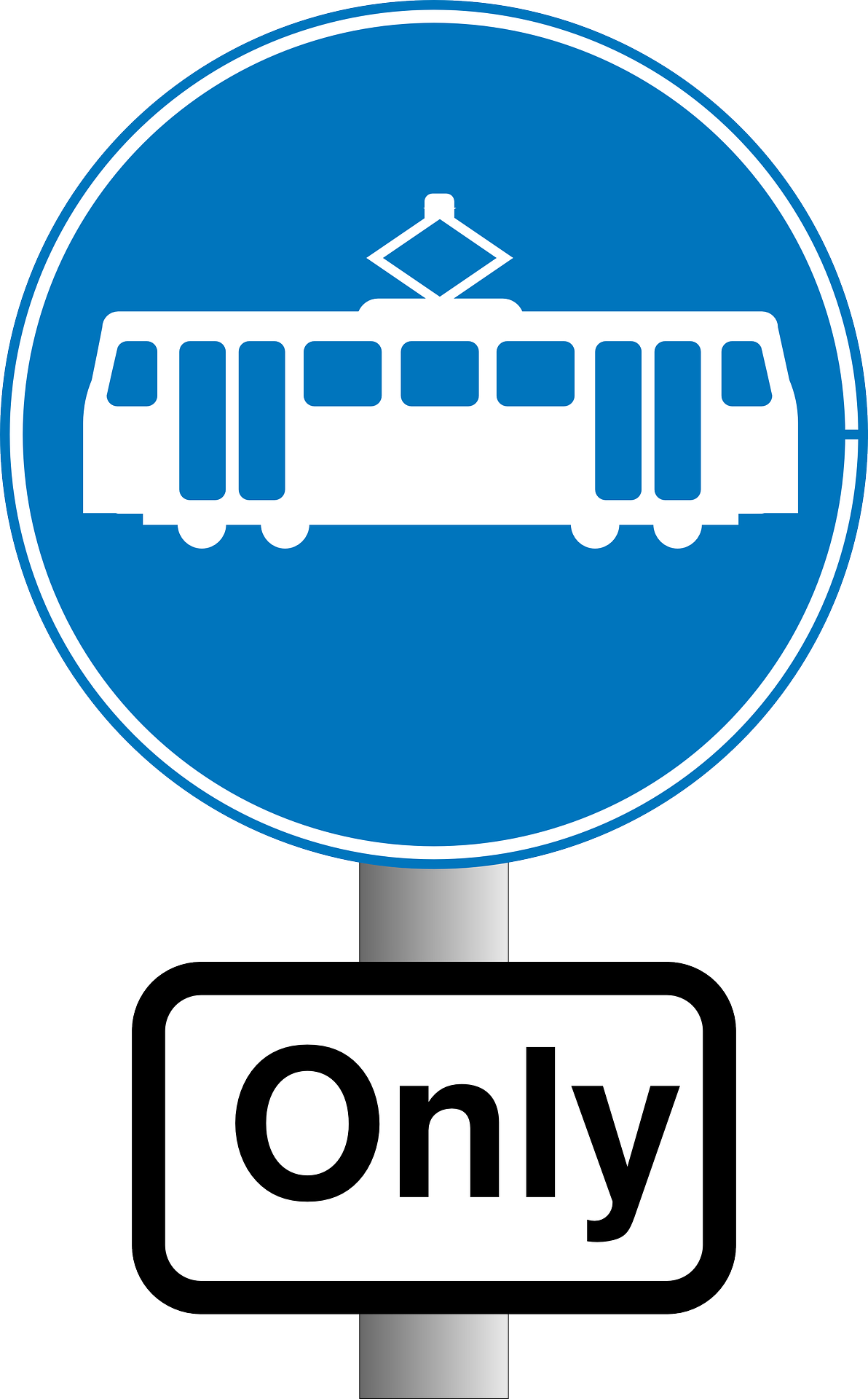 Blue Tram Only Road Sign With White Streetcar Symbol PNG Traffic Graphic