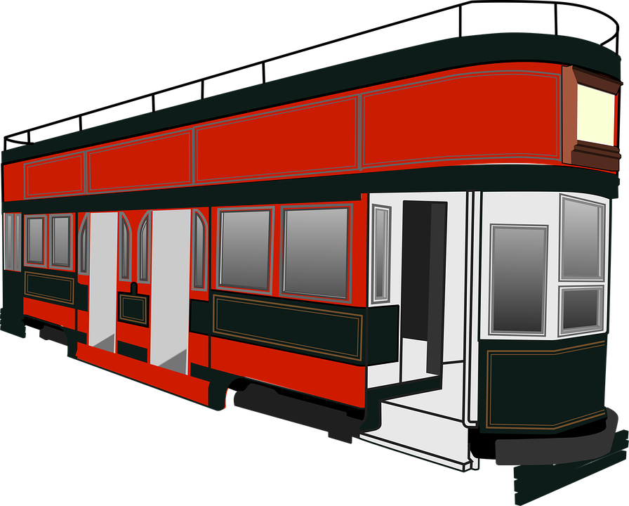 Classic Red And Black Vintage Streetcar With Open Windows PNG Artwork