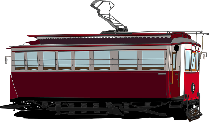 Dark Red Historic Electric Tram With Roof Pantograph PNG Vehicle Photo