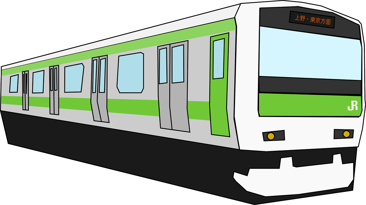 Green And White Modern Commuter Tram With Blue Windows PNG Image