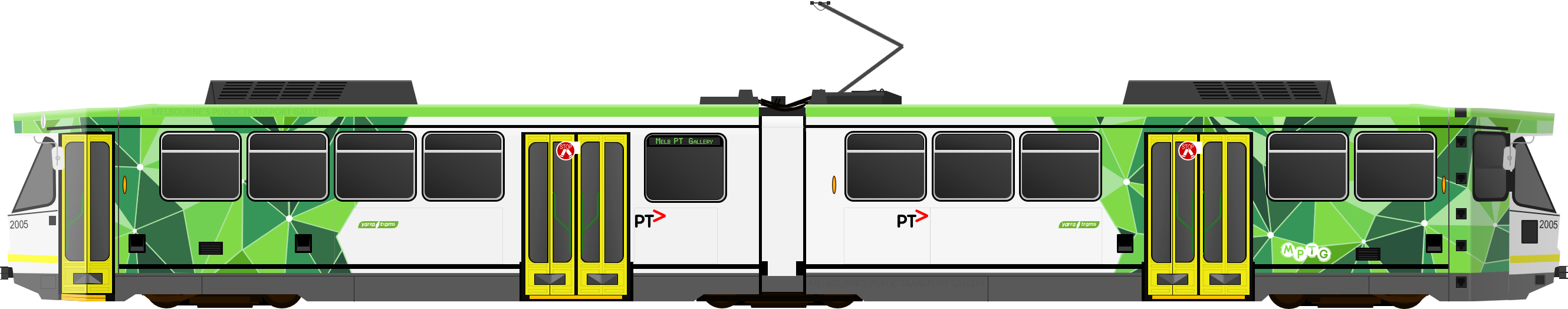 Green And White Multi Section Articulated Tram Side View PNG Image