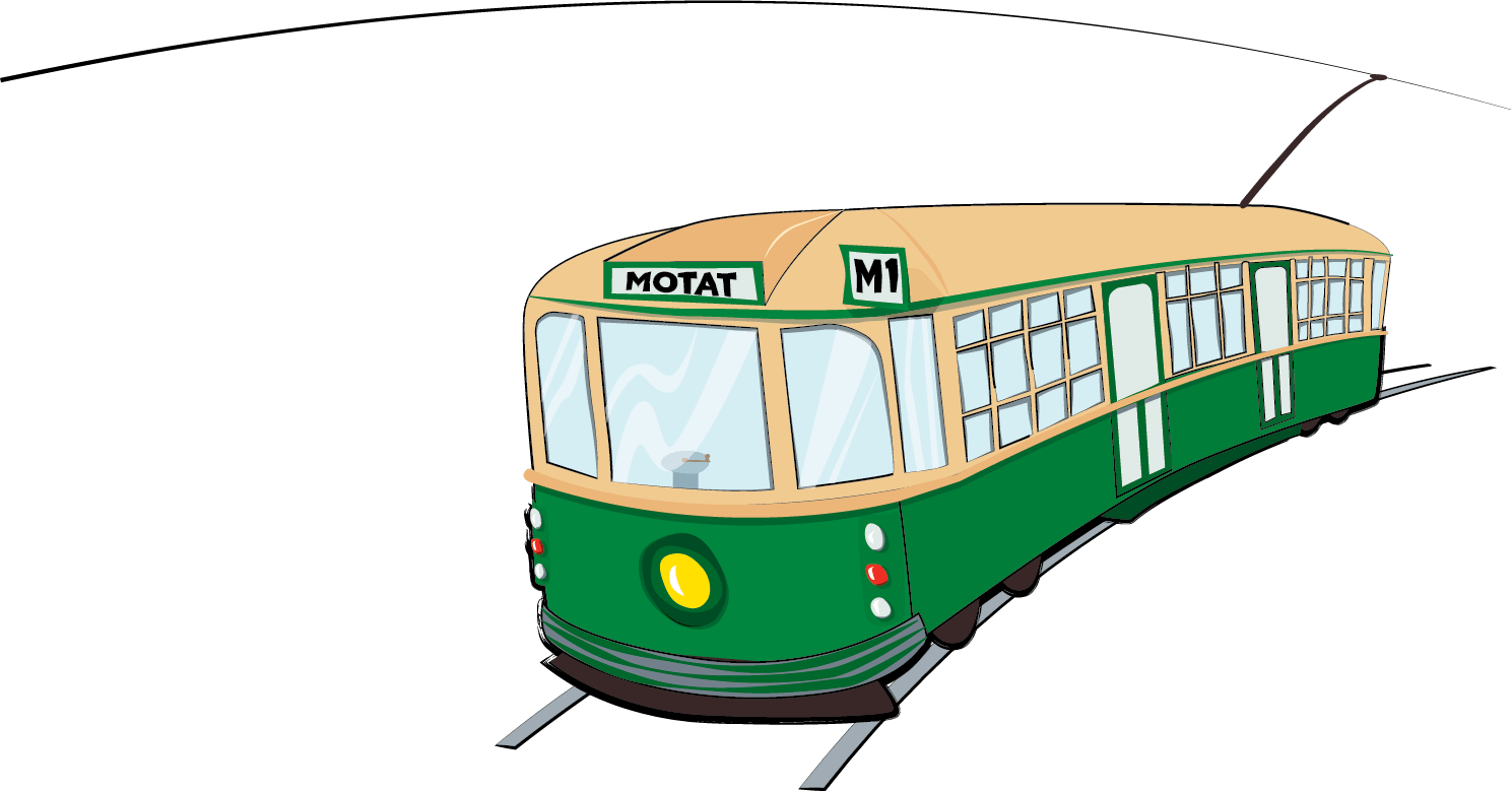 Green Vintage Streetcar Cartoon With Cream Windows PNG Illustration