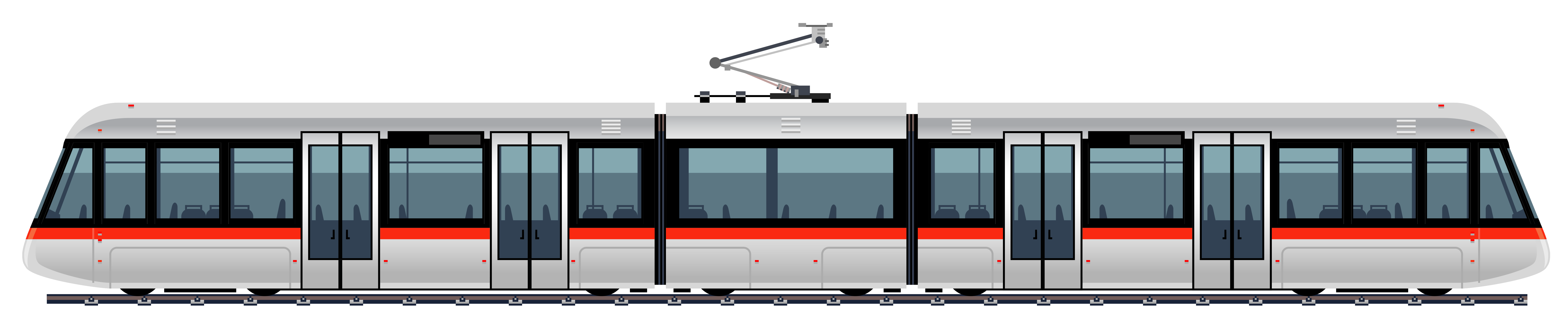 Modern Blue And Gray Articulated City Tram Side View PNG Photo