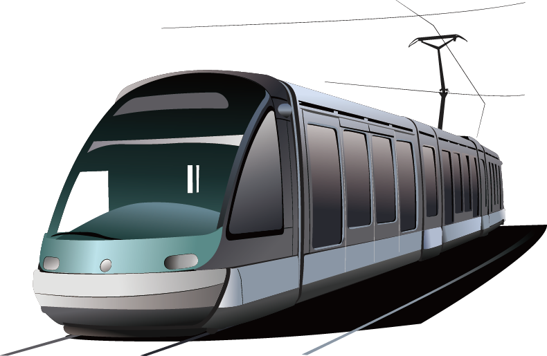 Modern Silver And Black Light Rail Tram Front View PNG Vehicle Image