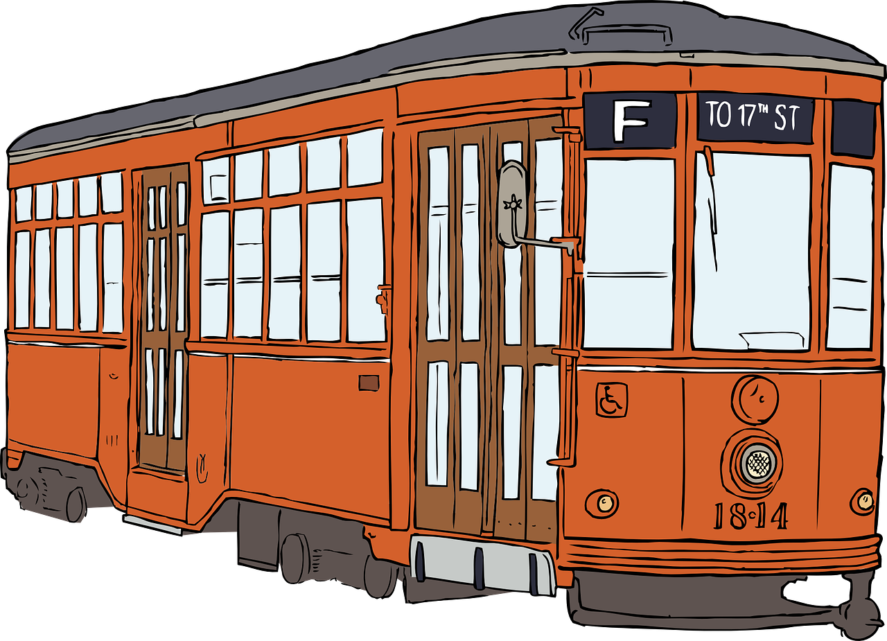 Orange Brown Historic Tram Car Number Sixteen Fourteen PNG Vehicle Image