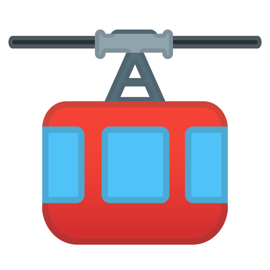 Red And Blue Cable Car Front View Cartoon With Overhead Cable PNG Icon