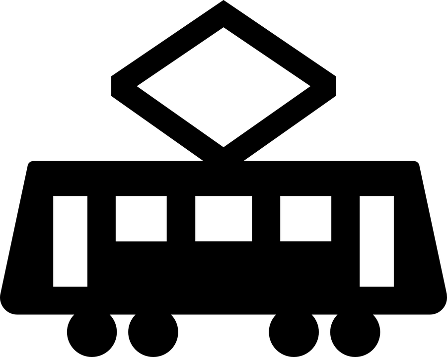 Black Modern Tram Icon With Diamond Roof Pantograph PNG Graphic