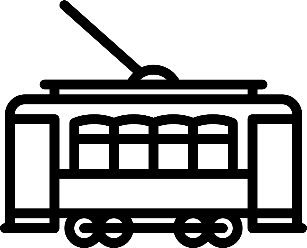 Black Outline Drawing Of Classic Electric Streetcar PNG Artwork