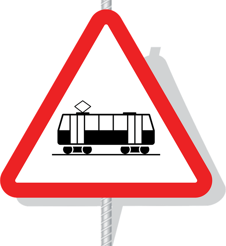 Road Warning Sign For Tram Crossing With Red Border PNG Traffic Graphic