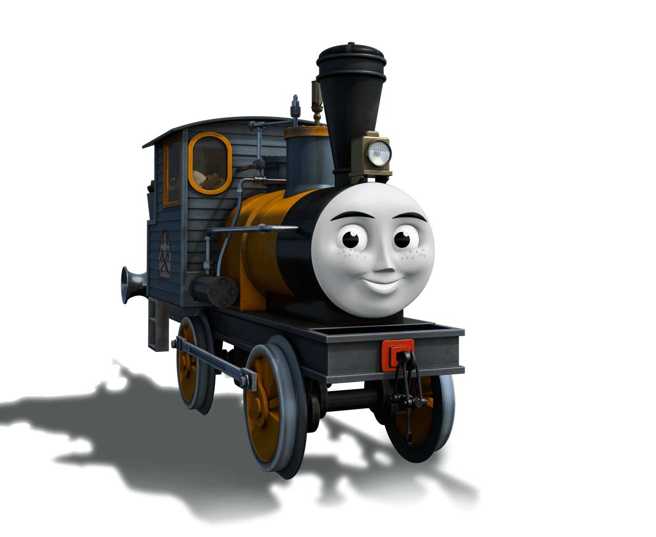 Black and Ochre Cartoon Steam Engine Character