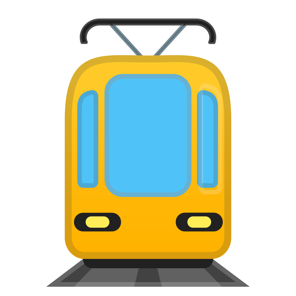 Yellow Cartoon Tram Front With Blue Windows And Track PNG Clipart