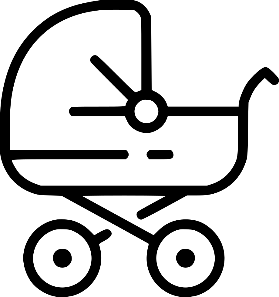 Black Line Art Baby Buggy With Canopy And Four Wheels PNG Drawing