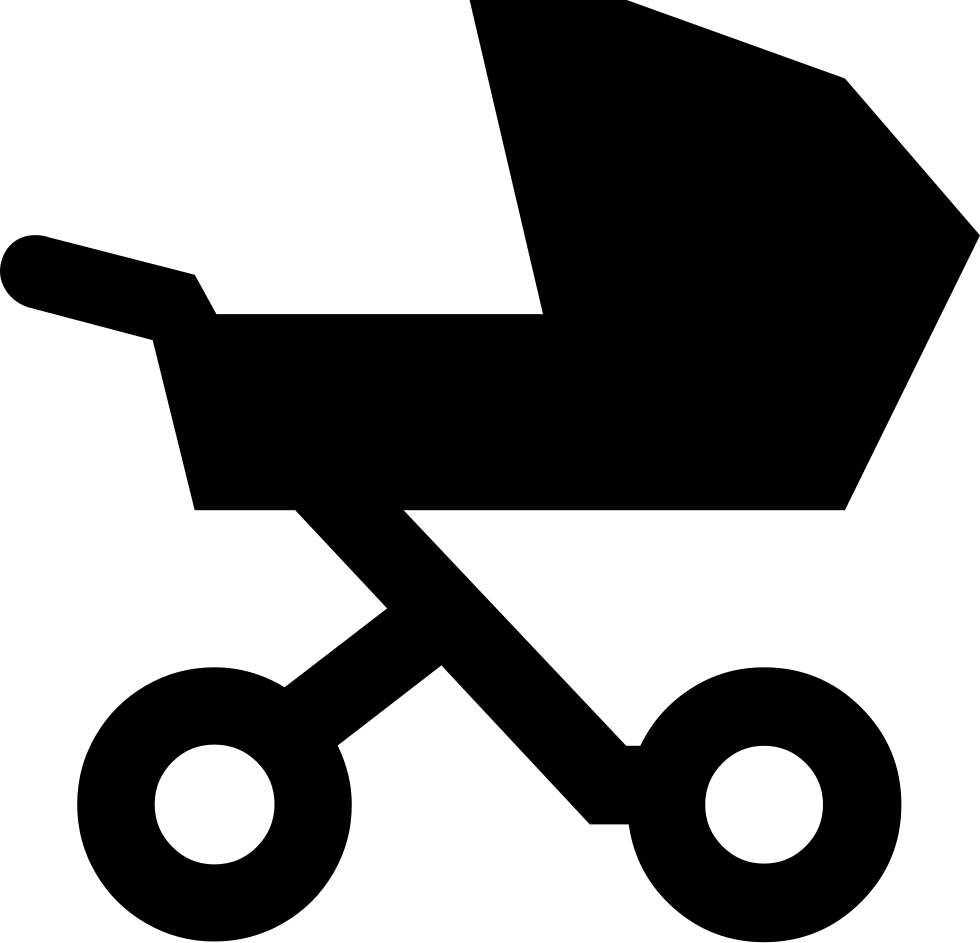 Black Modern Baby Stroller Silhouette With Large Rear Wheels PNG Graphic