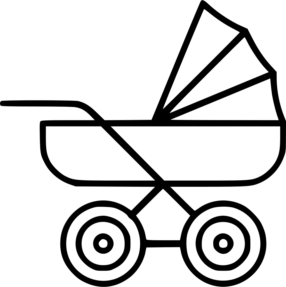Black Outline Baby Carriage Icon With Folded Canopy PNG Artwork