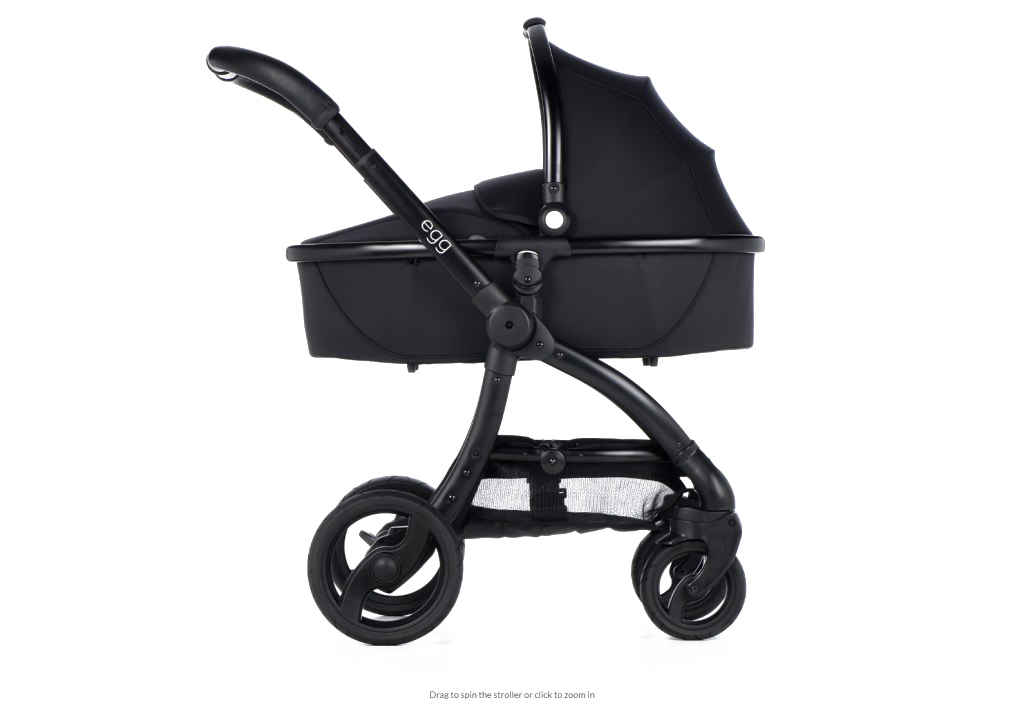 Black Three Wheel Bassinet Stroller With Curved Handle PNG Product Photo