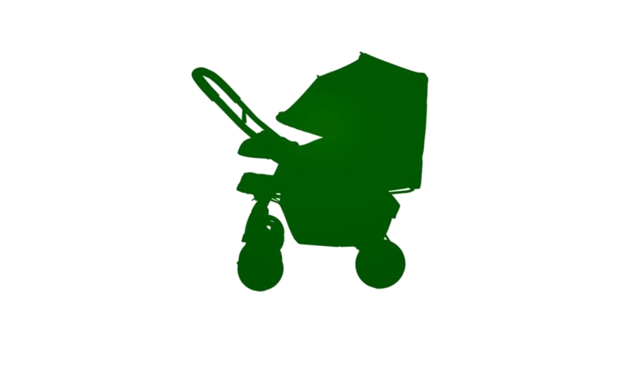 Dark Green Baby Carriage Silhouette With Canopy And Wheels PNG Graphic