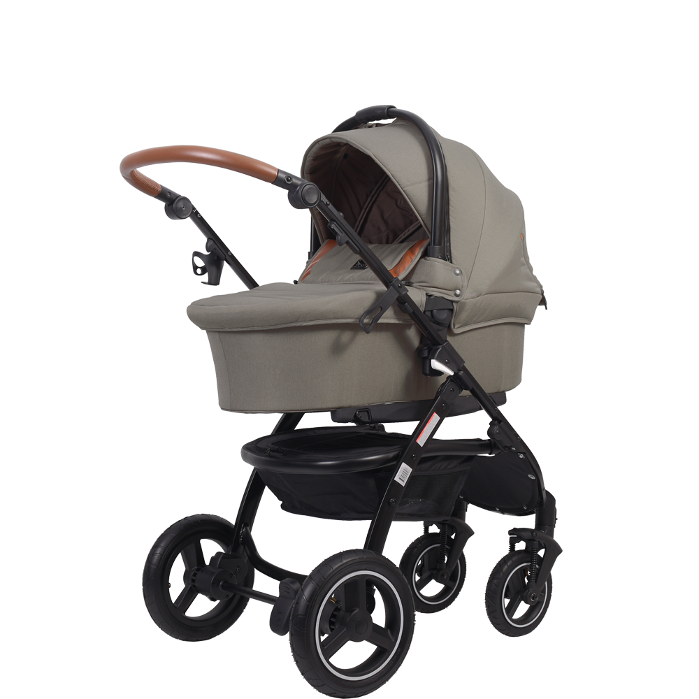 Gray Modern Bassinet Stroller With Black Frame PNG Photo