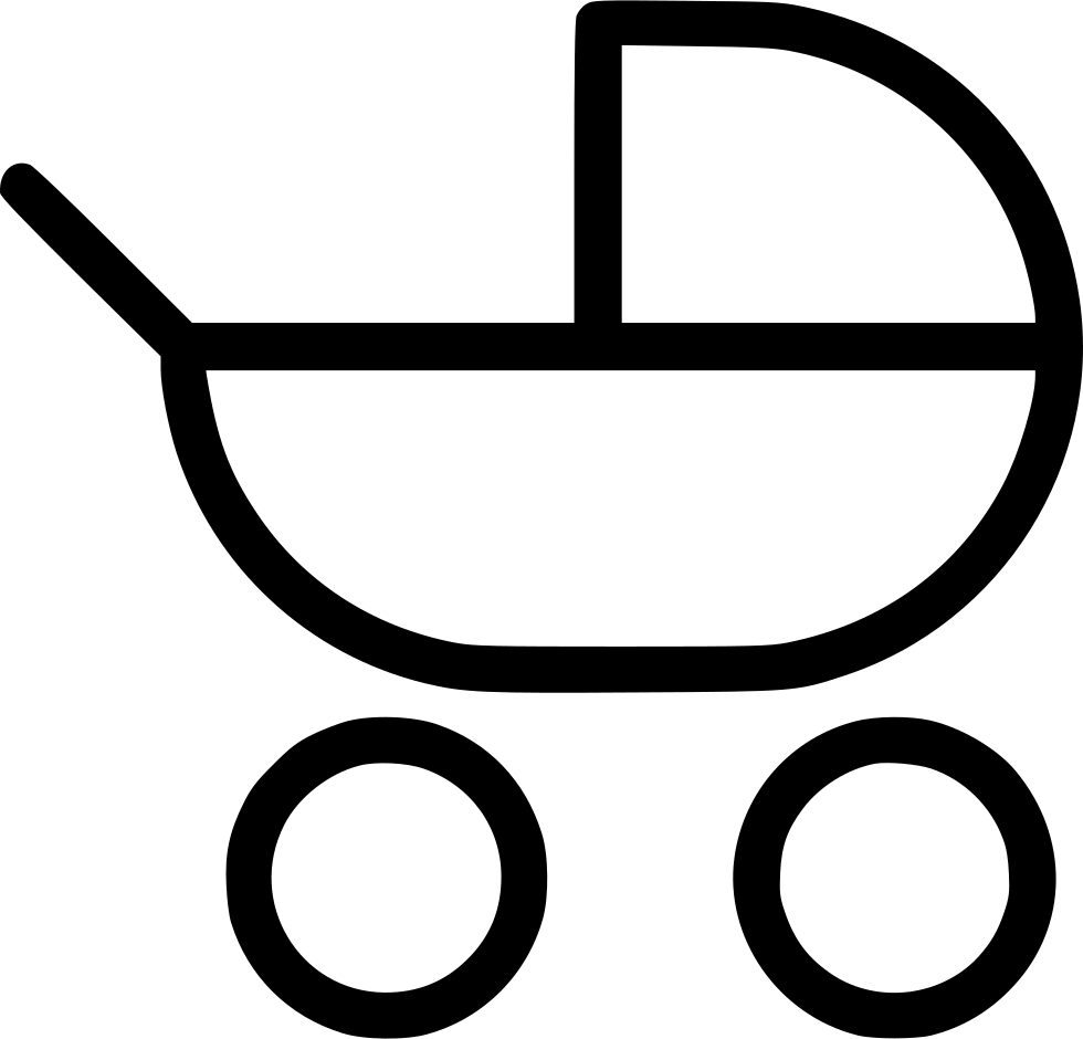 Minimal Black Baby Carriage Outline With Two Wheels PNG Icon