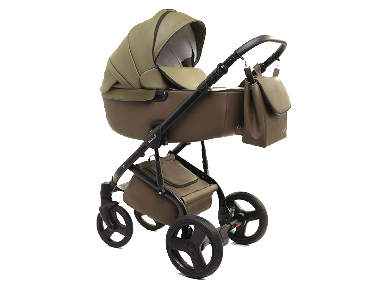 Olive Green Convertible Baby Stroller With Matching Carrycot PNG Image