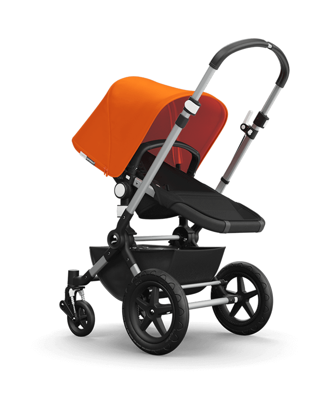 Orange And Black Modern Travel Stroller With Compact Frame PNG Product Image