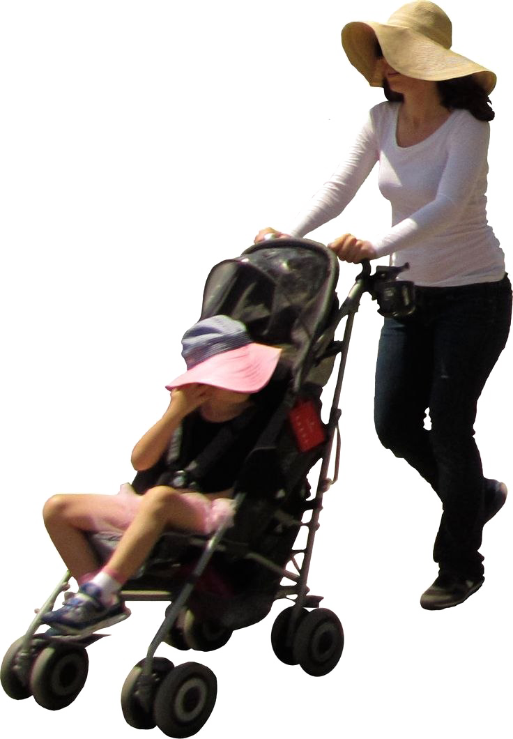 Parent Pushing Baby Stroller On Sidewalk PNG Family Lifestyle Photo