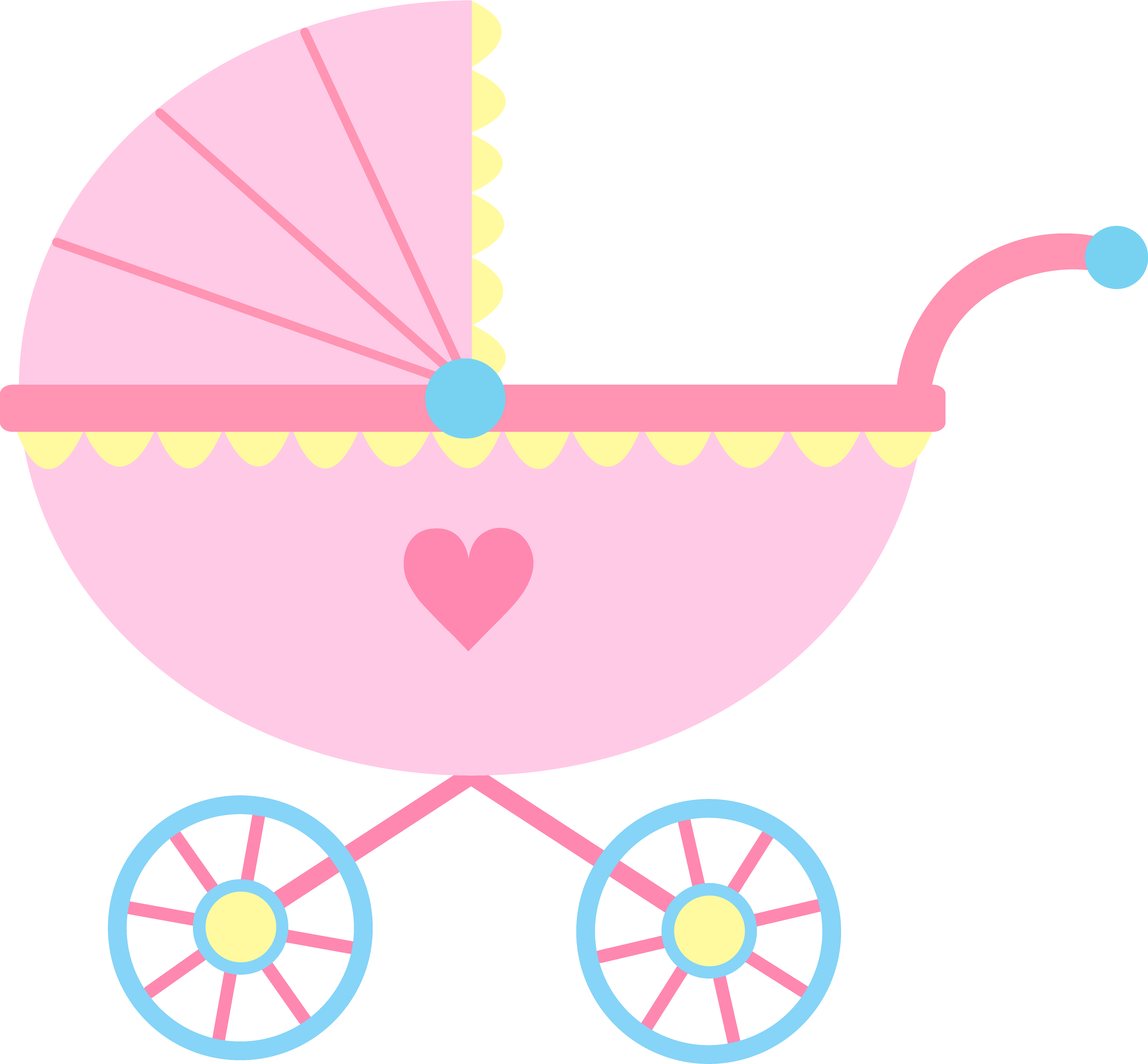 Pink Cartoon Baby Carriage With Heart And Pastel Wheels PNG Clipart