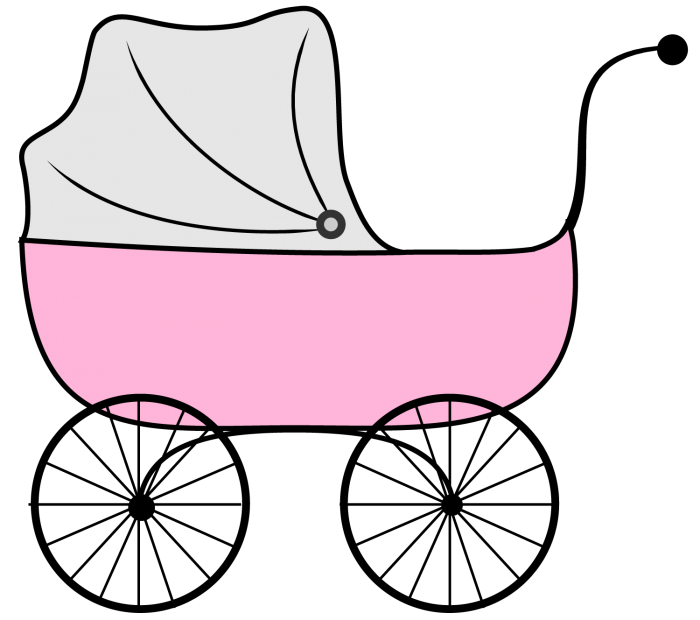 Pink Vintage Pram Outline With White Canopy And Spoked Wheels PNG Artwork