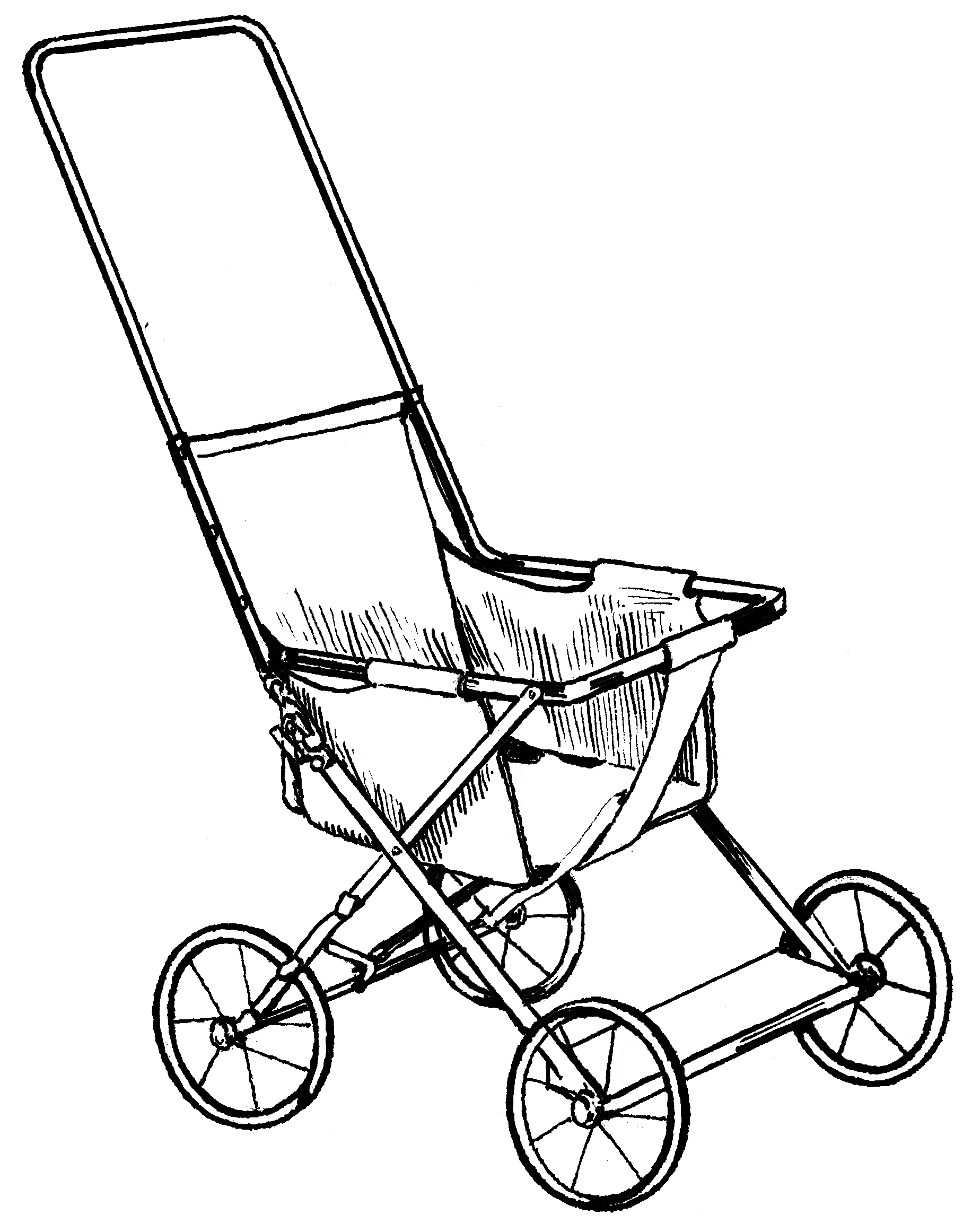 Silver Folding Umbrella Stroller With Minimal Frame PNG Illustration
