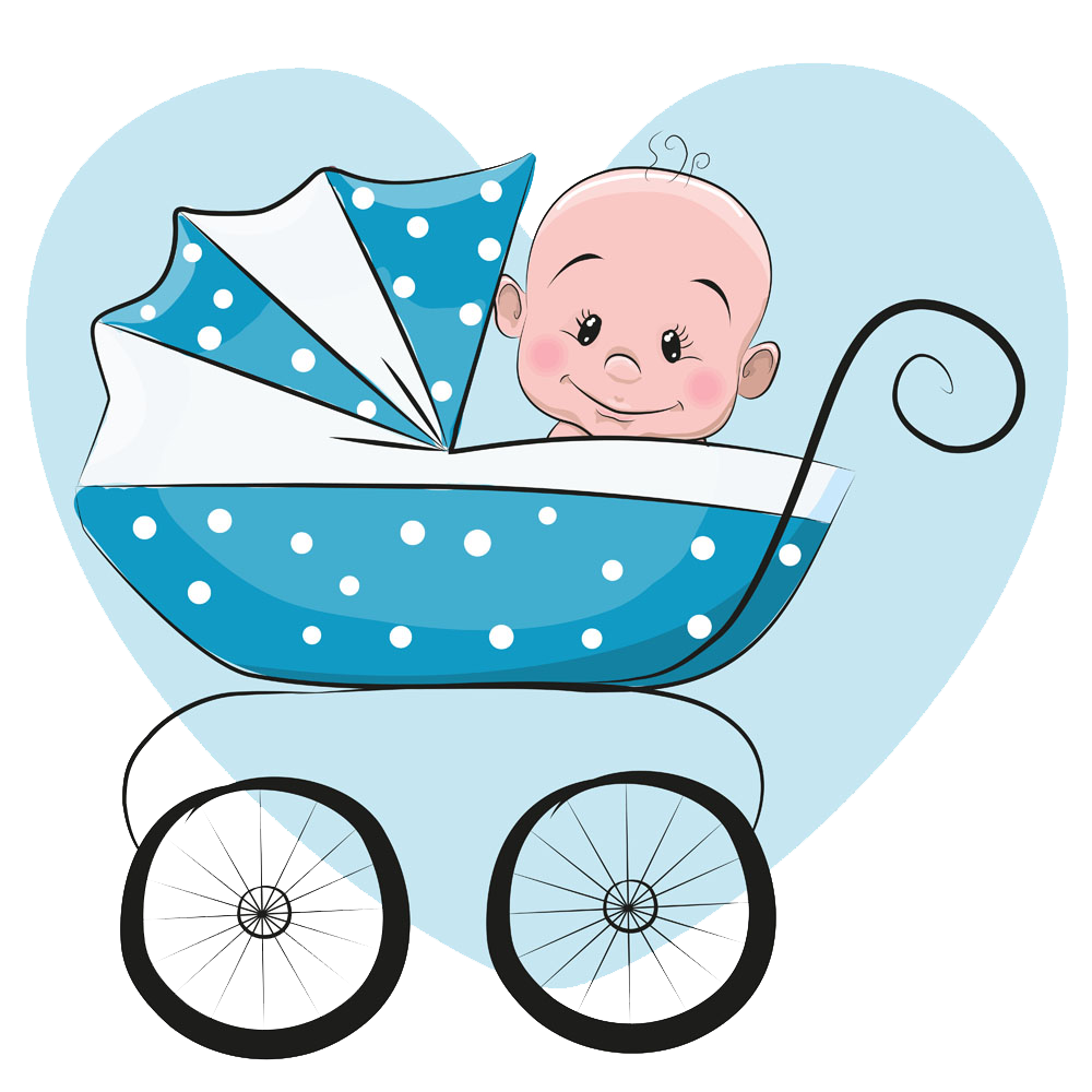 Sleeping Baby In Blue Polka Dot Carriage Heart Frame PNG Illustration