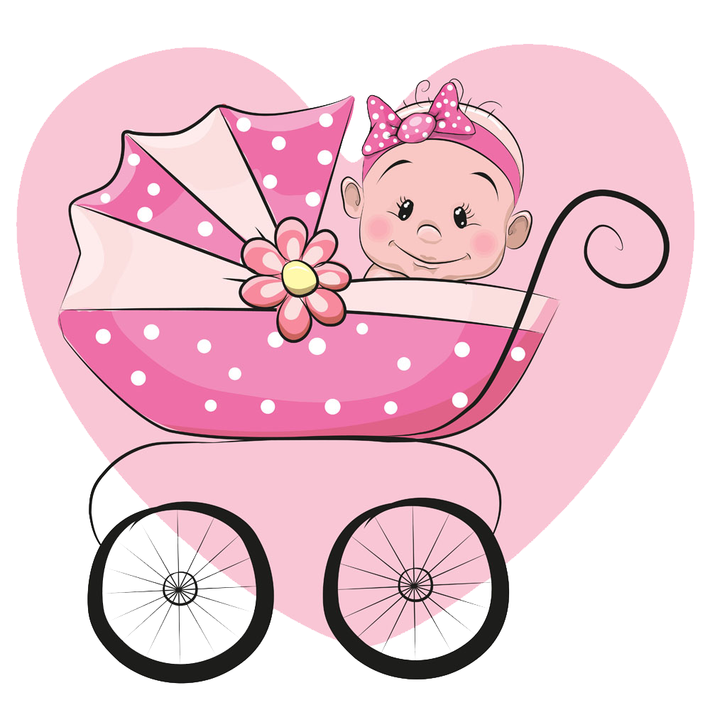 Sweet Pink Baby Carriage With Floral Details And Sleeping Infant PNG Graphic