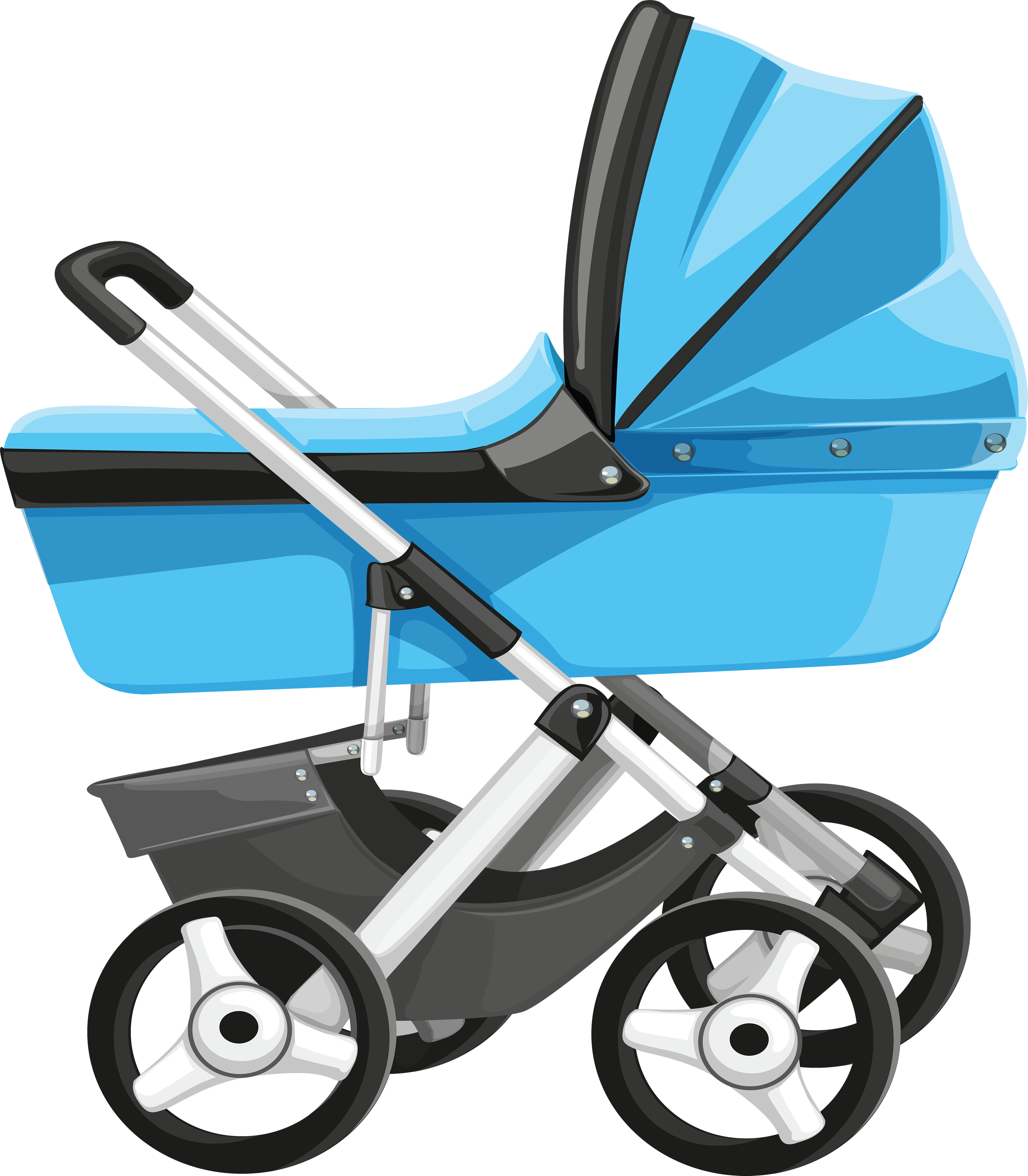 Turquoise Blue Vintage Baby Carriage With Matching Hood PNG Illustration