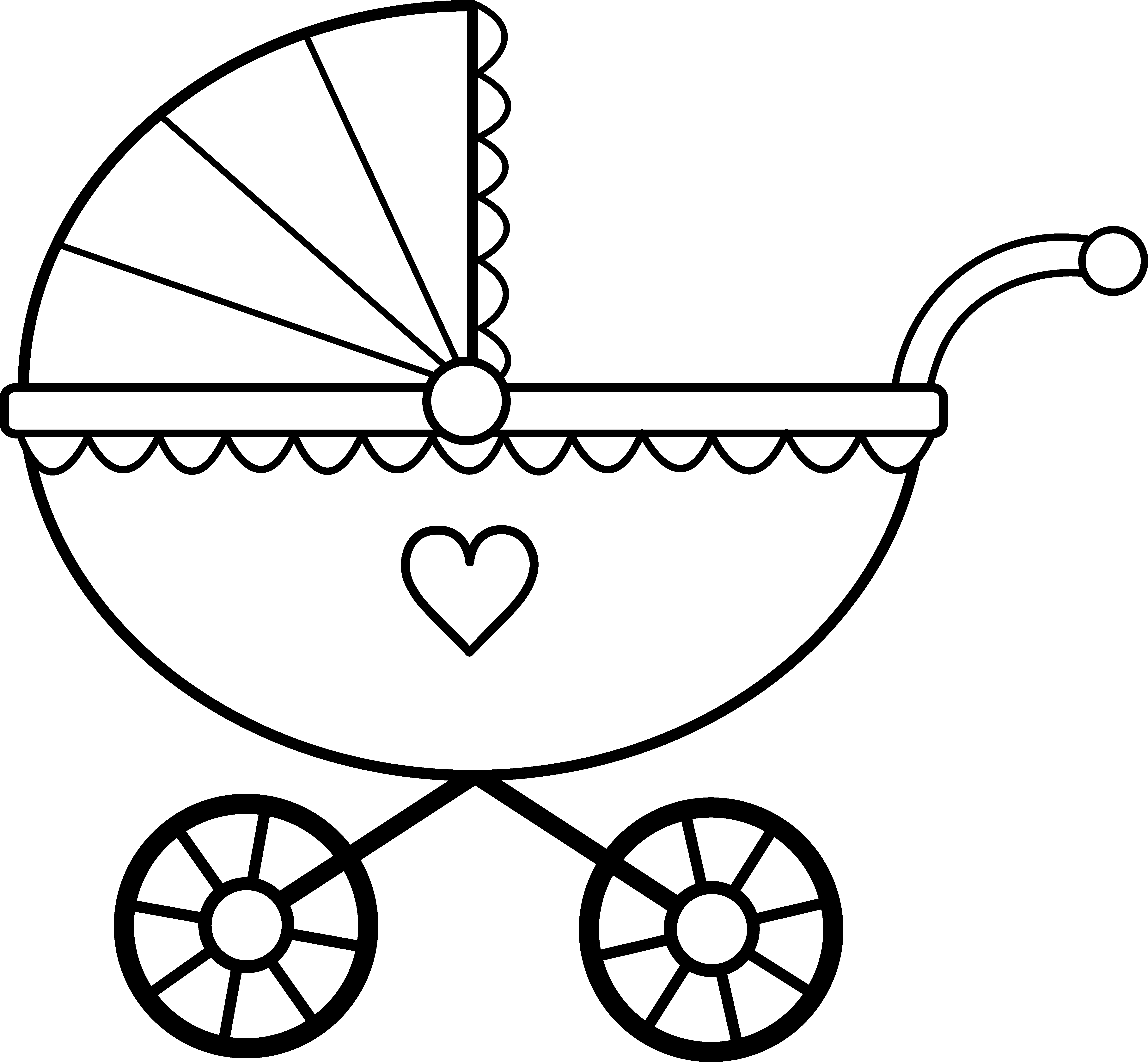 Vintage Baby Carriage Line Drawing With Heart Canopy Detail PNG Artwork