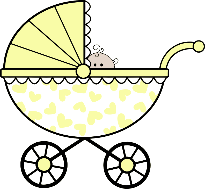 Yellow And Pink Vintage Baby Carriage With Heart Pattern PNG Illustration