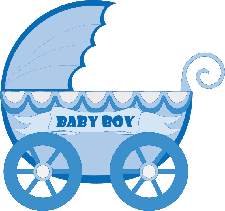 Blue Baby Boy Carriage With White Text And Decorative Canopy PNG Graphic