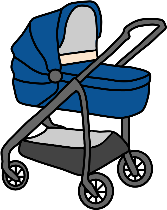 Blue Baby Pram Illustration With Curved Handle And Canopy PNG Clipart