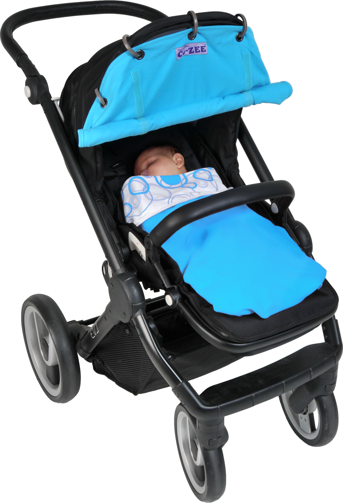 Blue Double Seat Baby Stroller With Storage Basket PNG Product Photo