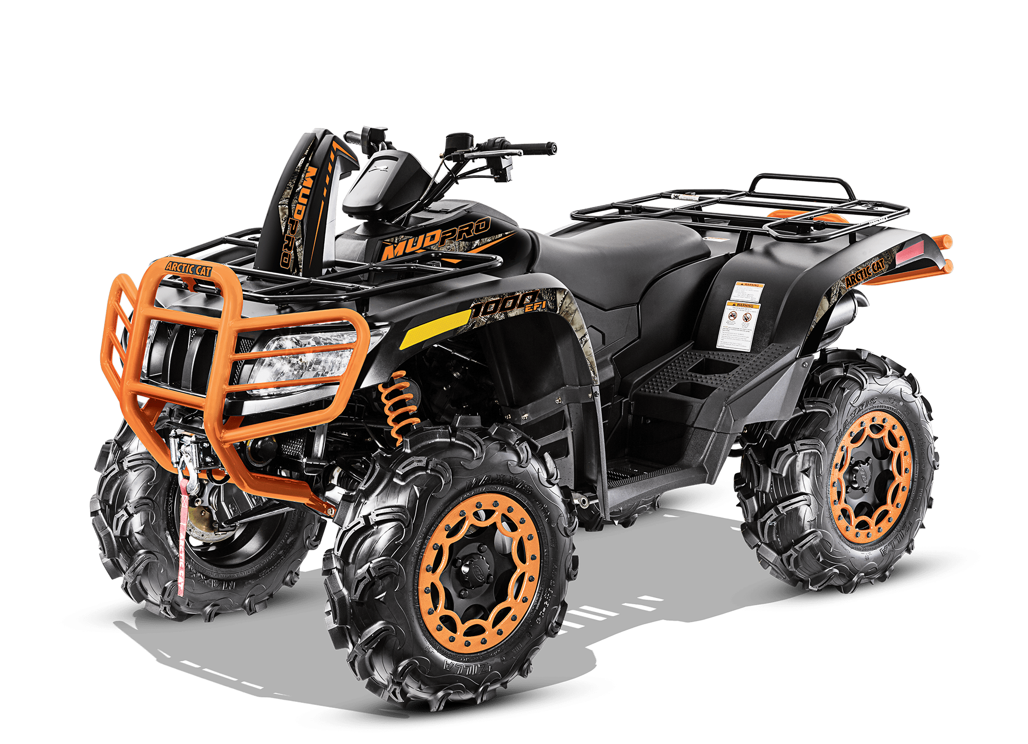 Black ATV With Orange Frame Accents And Knobby Tires PNG Vehicle Photo