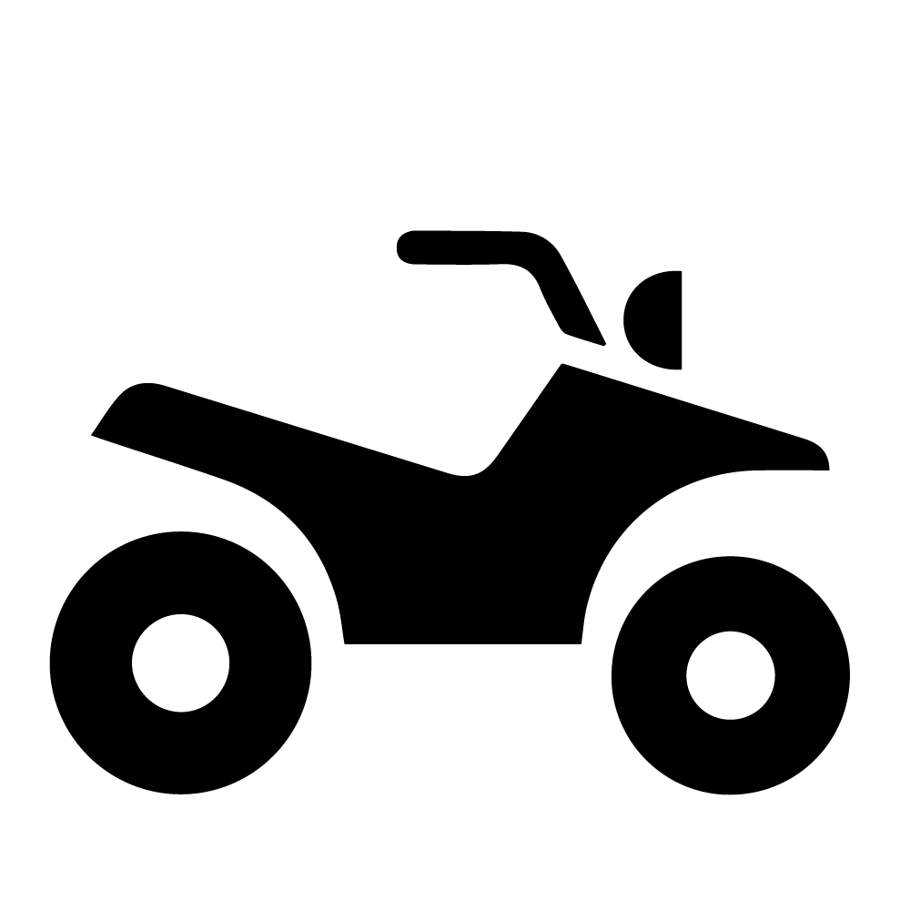 Black Quad Bike Silhouette Side View With Front And Rear Wheels PNG Icon