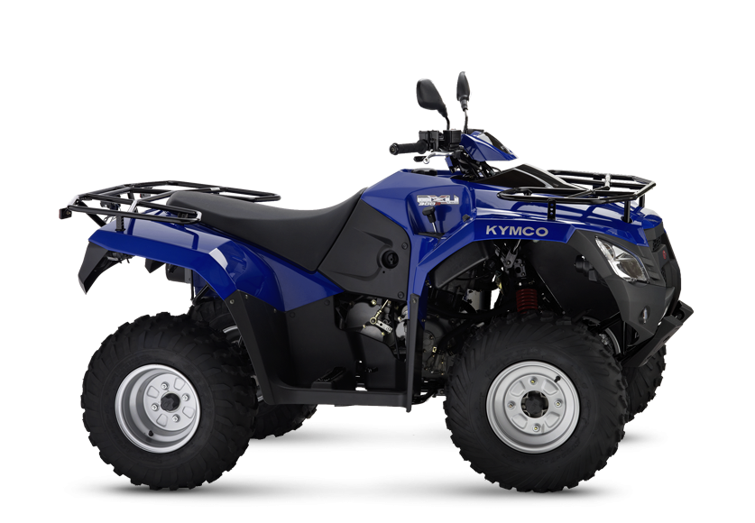 Blue And Black ATV Four Wheeler With Front And Rear Storage Racks PNG Image