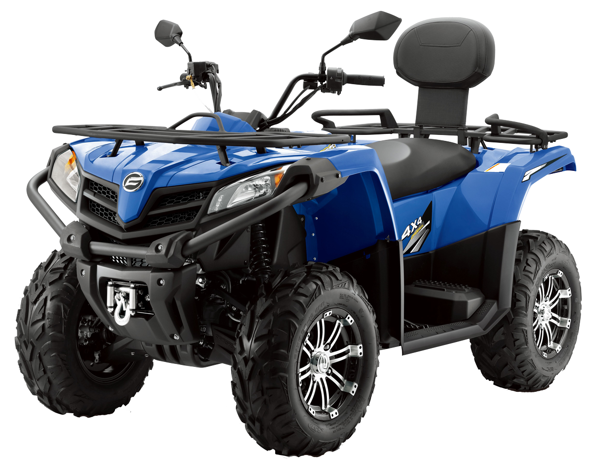 Blue Touring ATV With Rear Passenger Backrest And Storage Rack PNG Product Photo