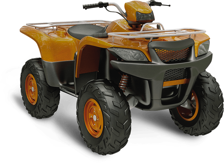 Bronze And Black Four Wheeler ATV With Raised Utility Suspension PNG Graphic
